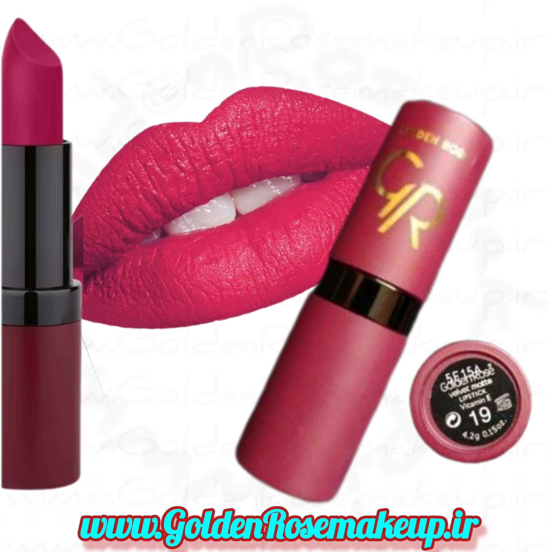 رژلب جامد مات گلدن رز ولوت مدل Velvet شماره 19