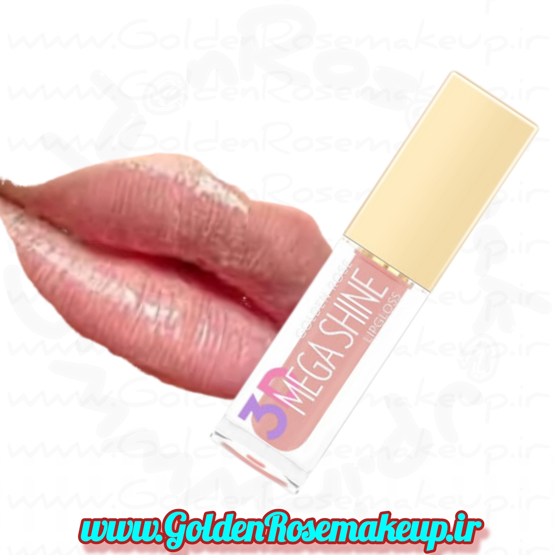 رژلب مایع لیپ گلاس گلدن رز مگا شاین مدل  MEGA SHINE شماره 102
