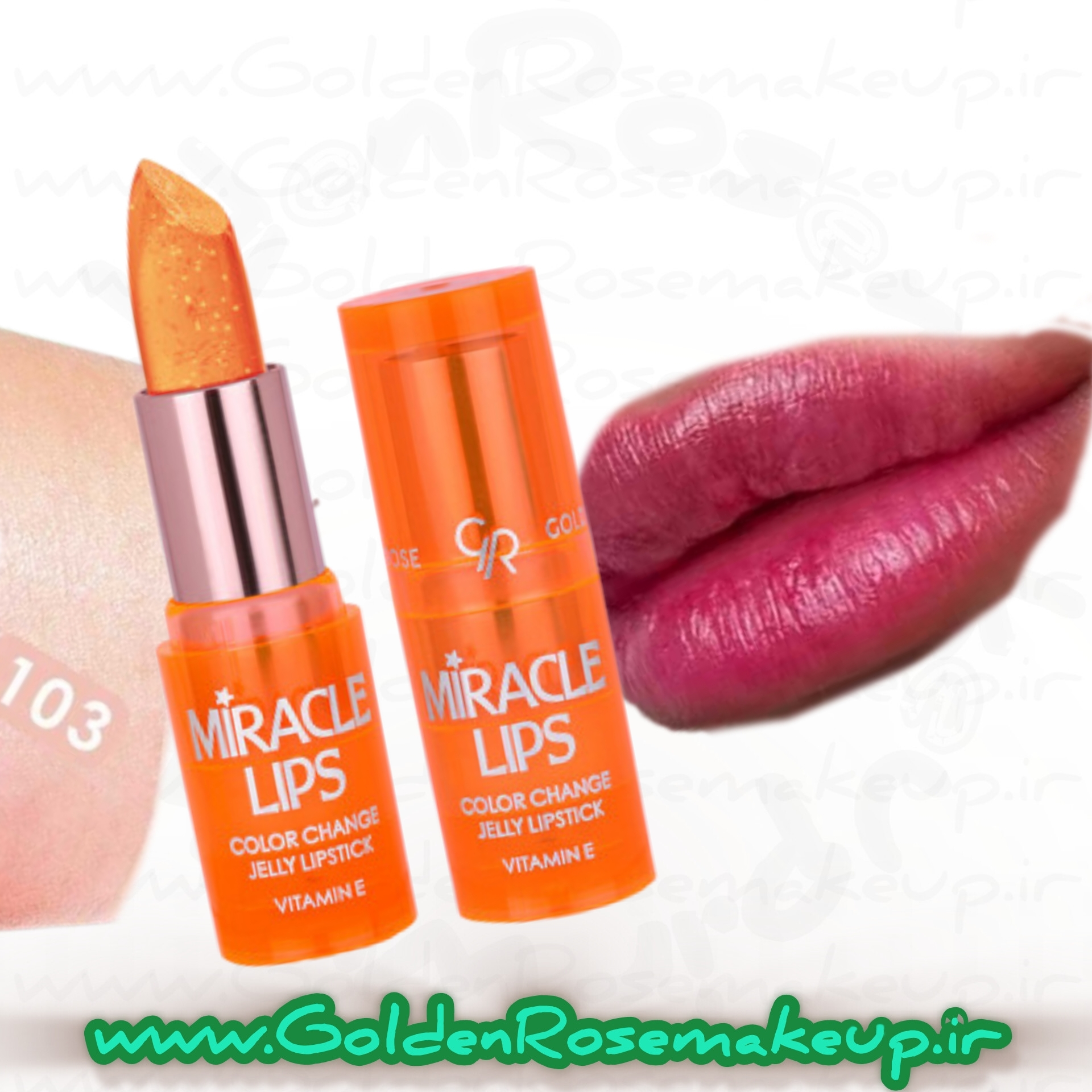 رژلب جامد جادویی ژله ای گلدن رز مدل Miracle شماره 103