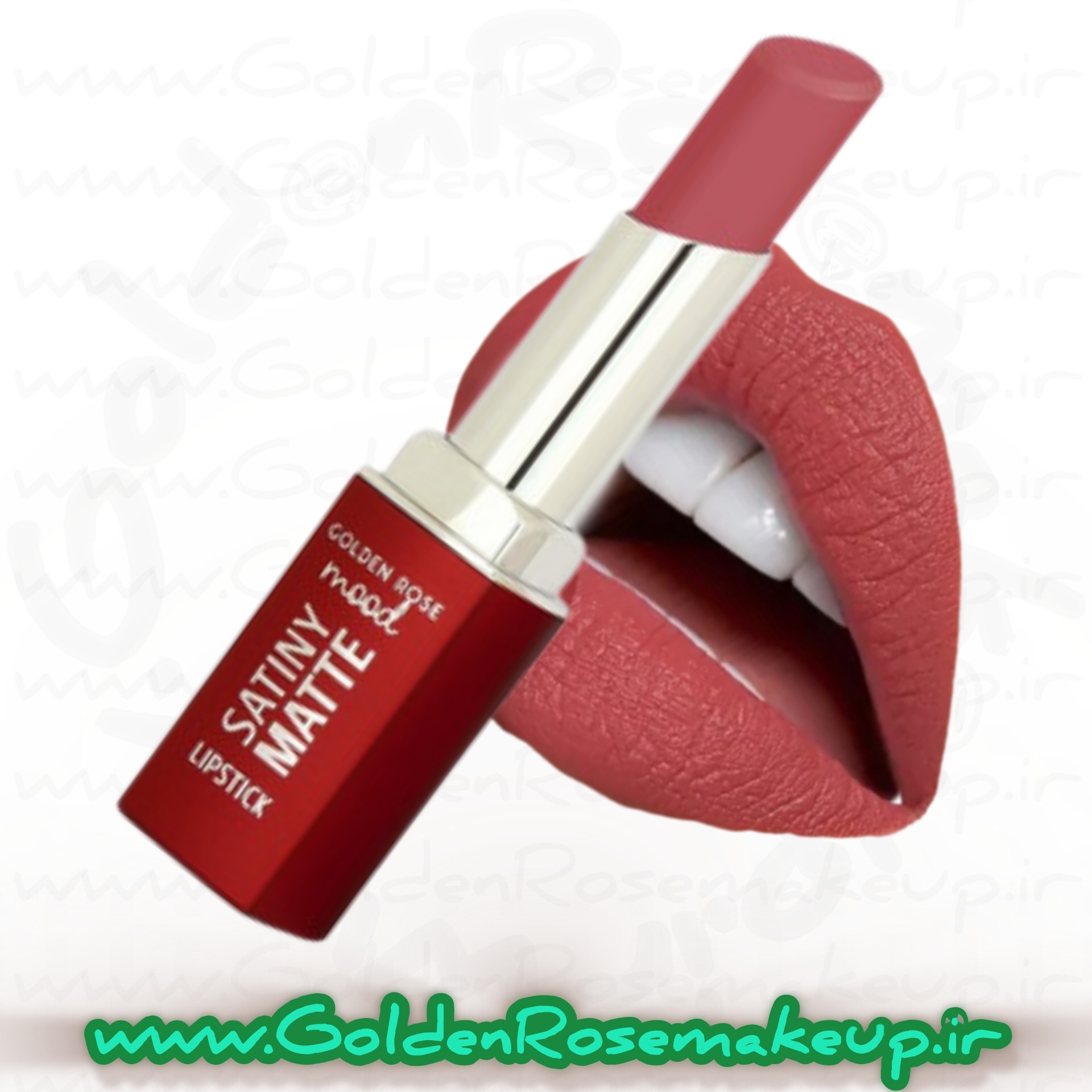 رژلب مات بادوام مود ساتینی گلدن رز هلویی کهربایی  مدل Satiny Matte رنگ Peach Amber شماره 06