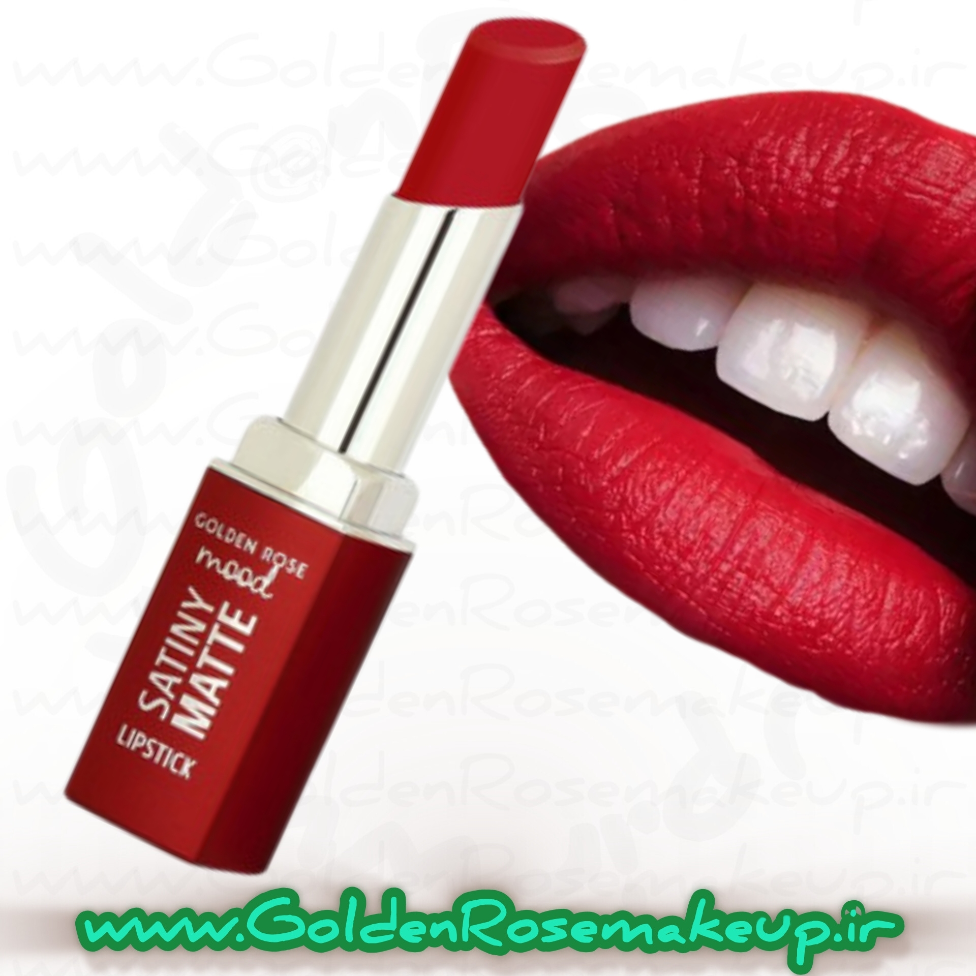 رژلب مات بادوام مود ساتینی گلدن رز قرمز آب نباتی مدل Satiny Matte رنگ Candy Red شماره 08