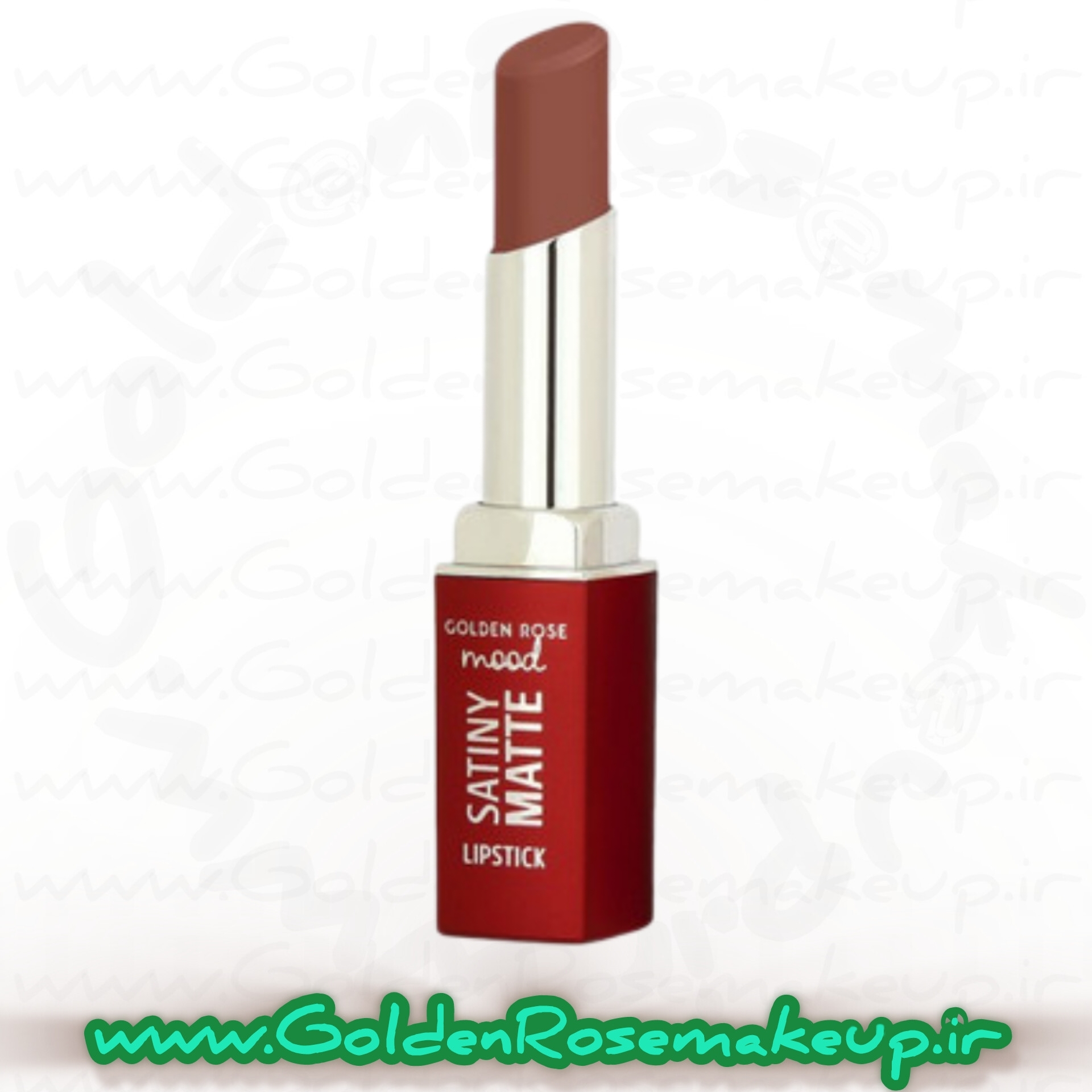 رژلب مات بادوام مود ساتینی گلدن رز خاکستری مایل به قهوه‌ای مدل Satiny Matte رنگ Velvet Taupe شماره 02