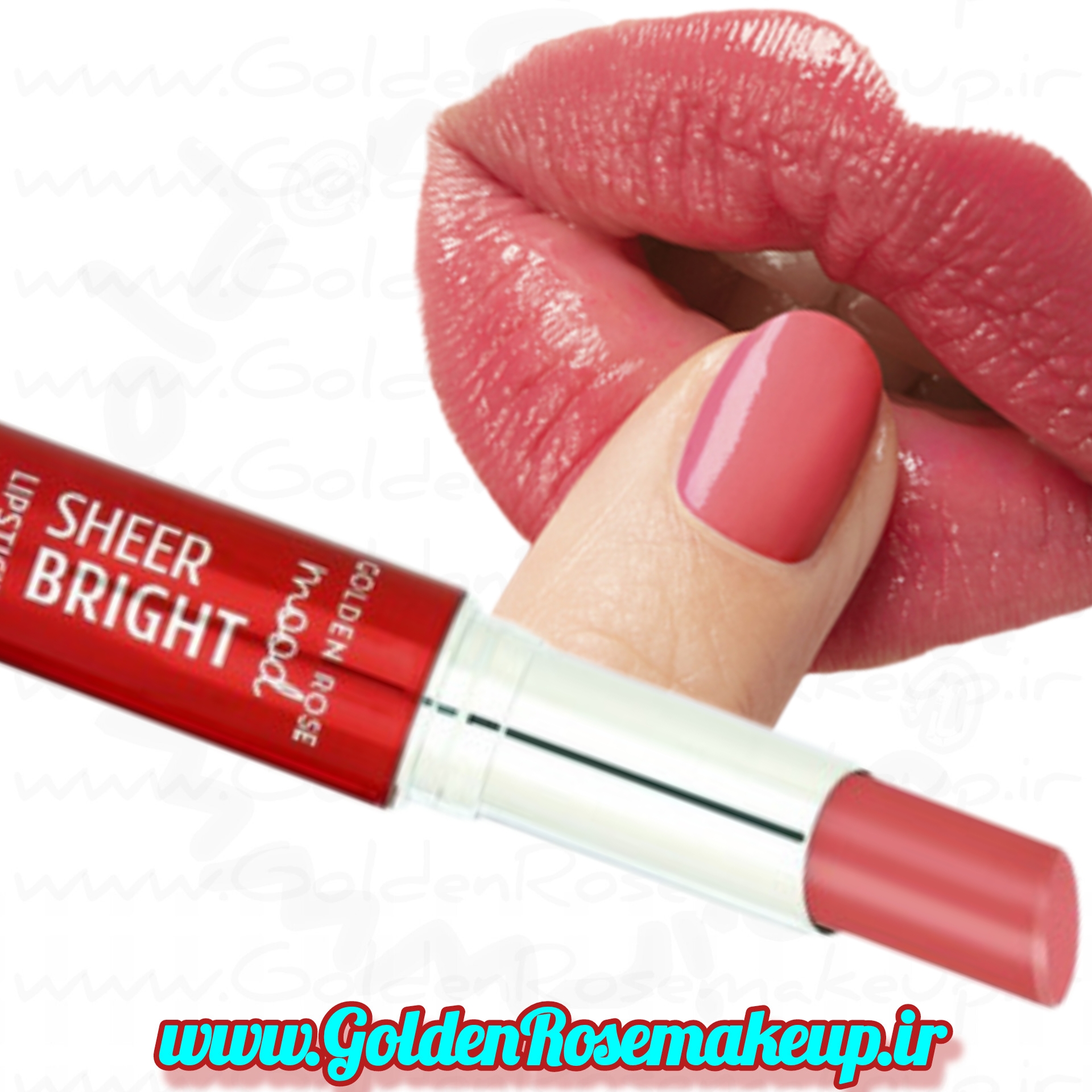 رژلب براق شیر برایت مود گلدن‌رز صورتی هلویی مدل Sheer Bright mood رنگ Peachy Pink شماره 10۶
