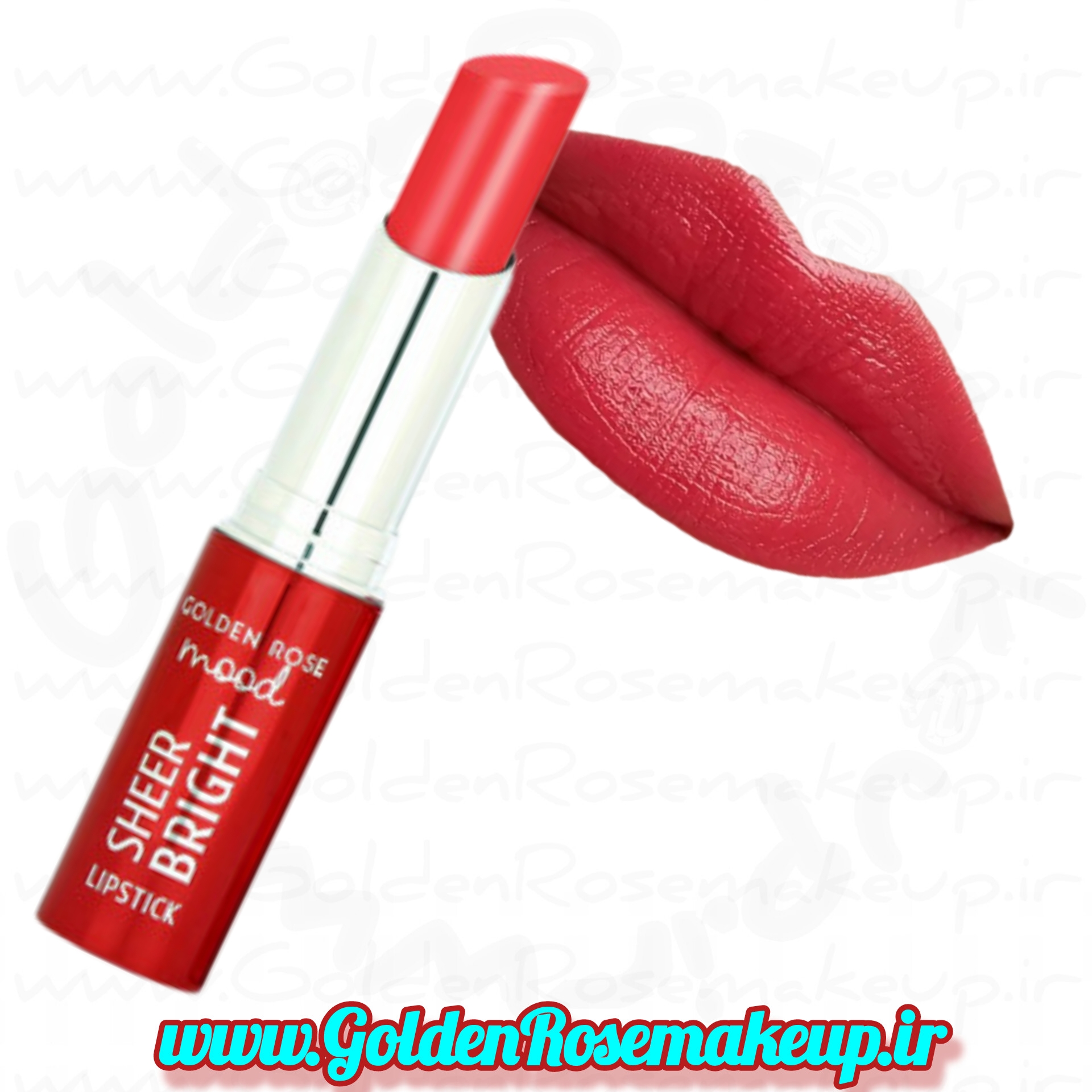 رژلب براق شیر برایت مود گلدن‌رز قرمز مرجانی مدل Sheer Bright mood رنگ Coral Red شماره 10۳