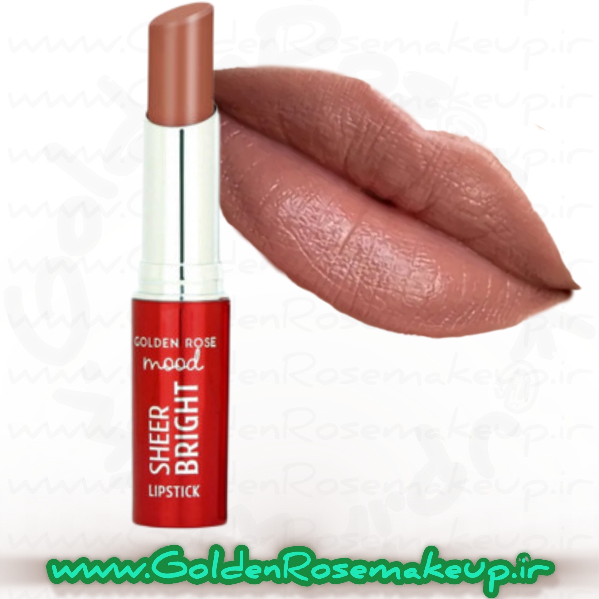 رژلب‌ براق شیر برایت مود گلدن‌رز لاته مدل Sheer Bright mood رنگ Nude Latte شماره 10۴