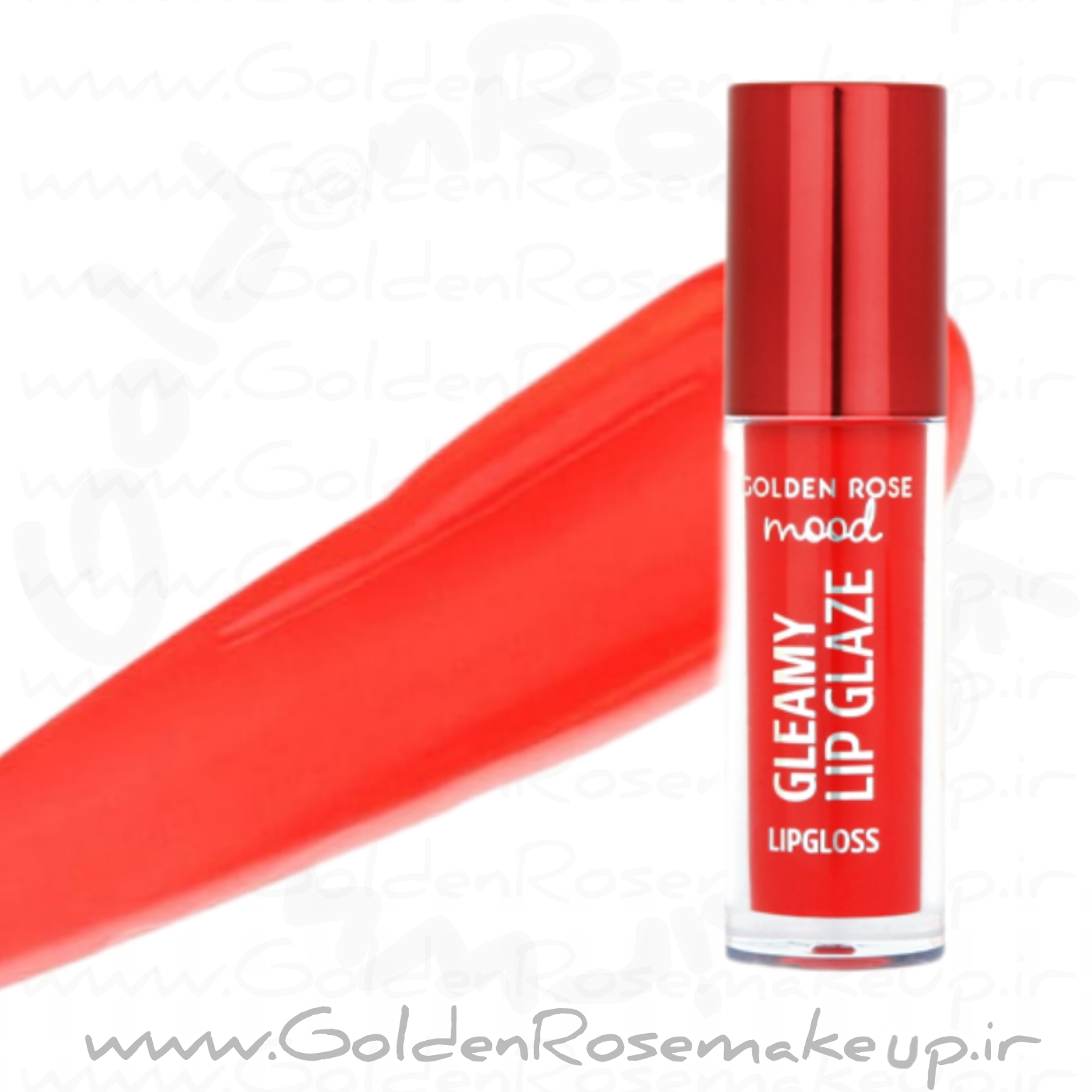 رژلب مایع لیپ گلس‌ مود گلیمی گلدن رز خاصیت پروتز لب مدل Gleamy Lip Glaze رنگ  قرمز گیلاسی شماره 205