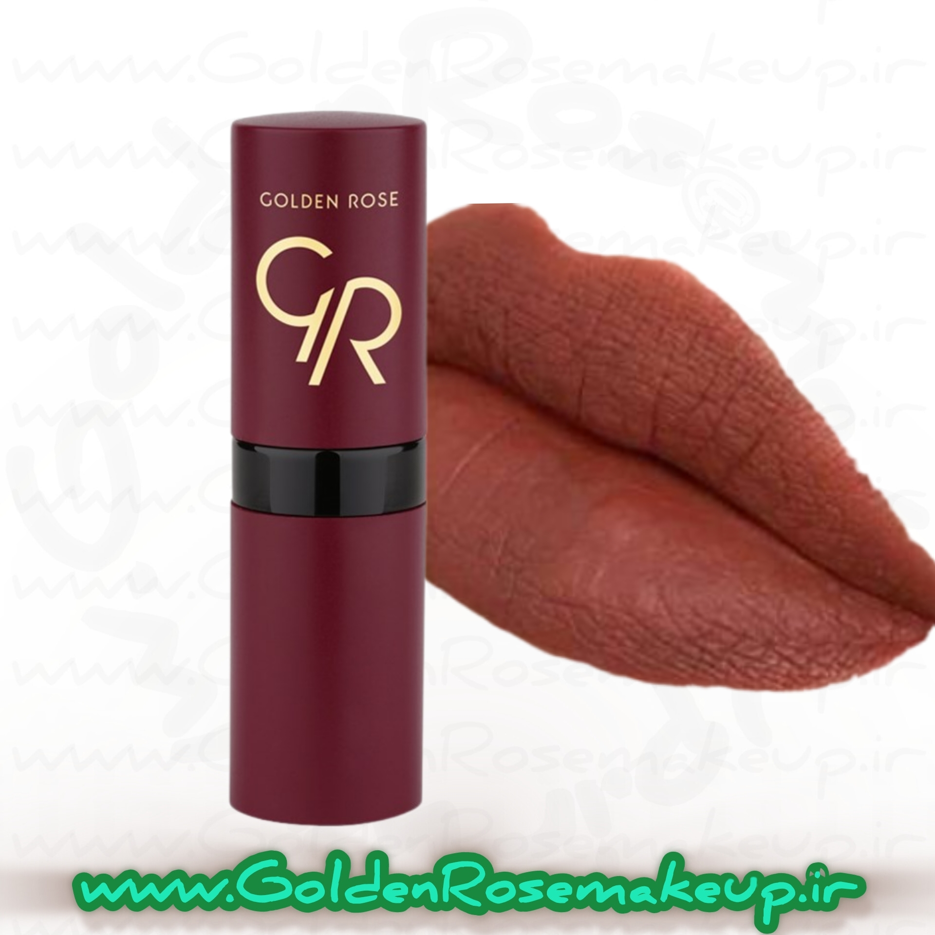 رژلب جامد مات گلدن رز قهوه‌ای عنابی ولوت مدل Velvet شماره 40