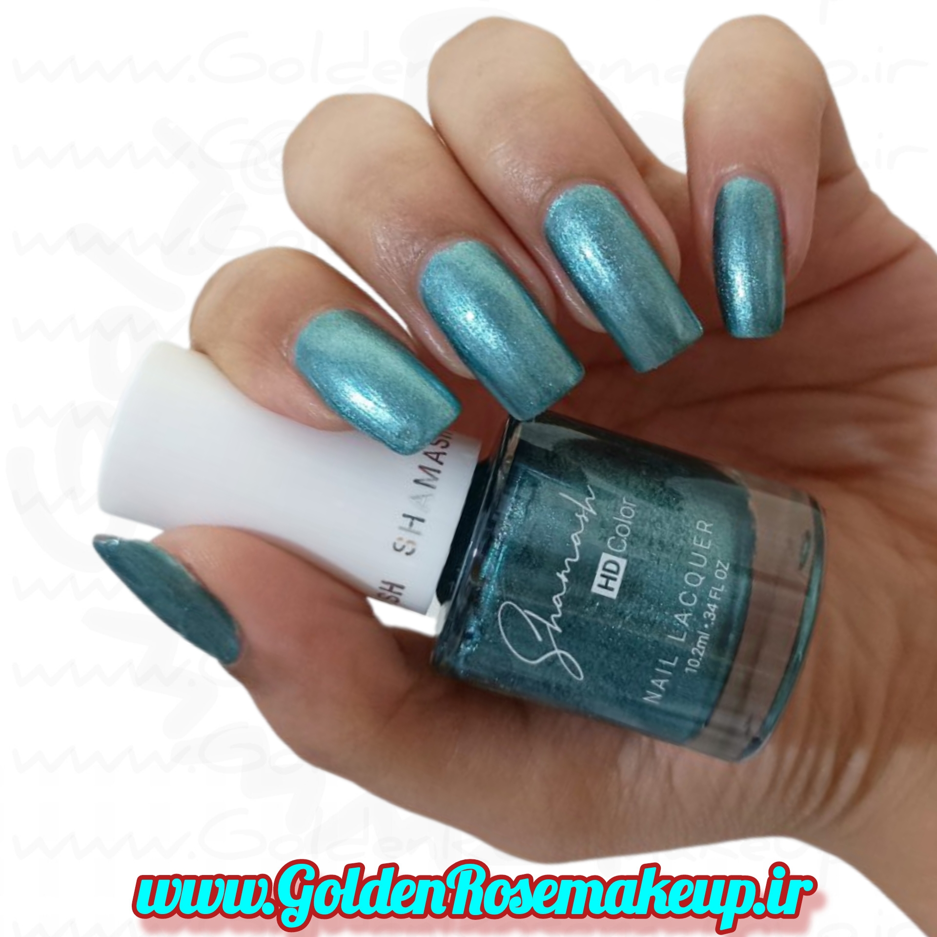لاک ناخن گلیتر شاماش سبز آبی متالیک شماره 713