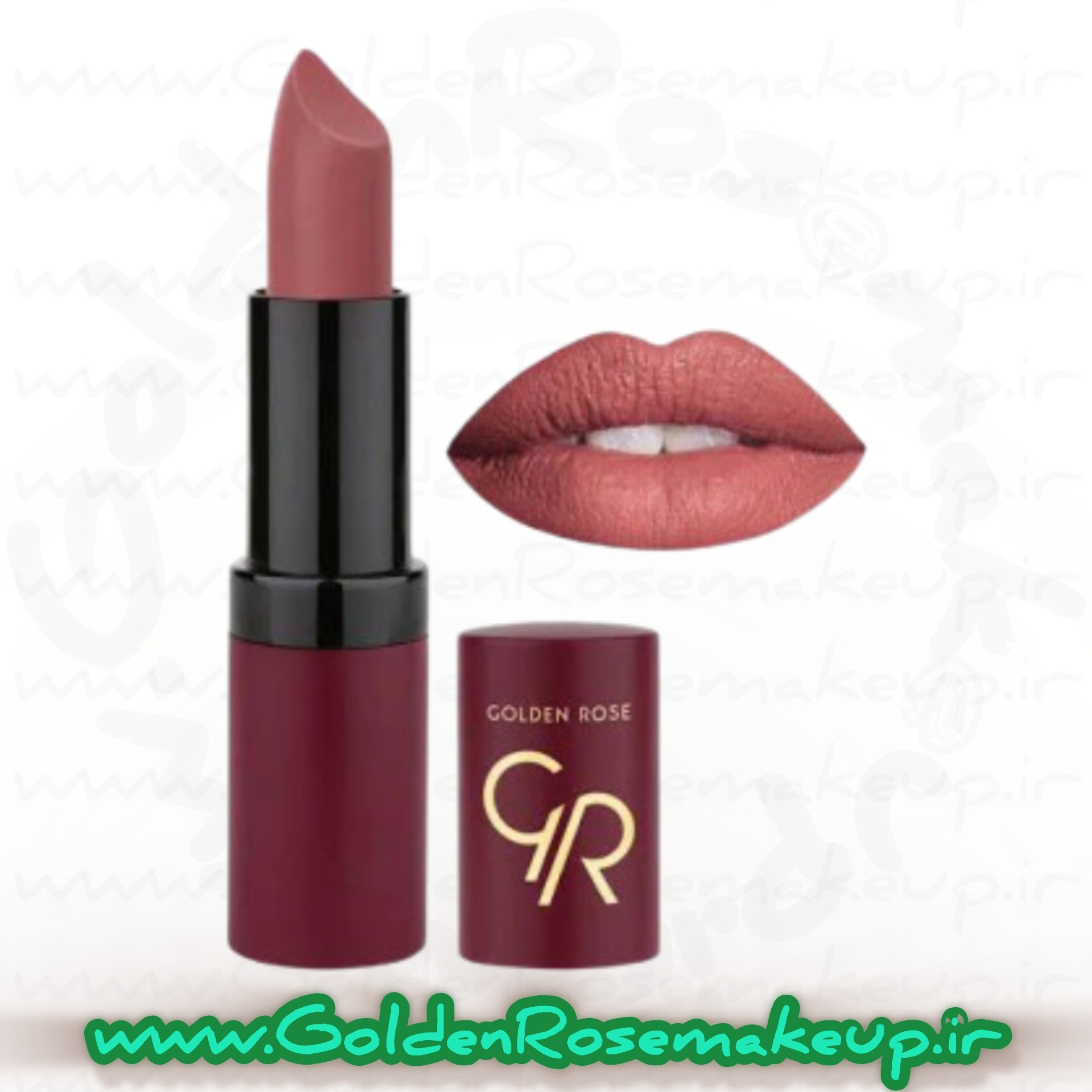 رژلب جامد مات گلدن رز شماره ۱۶ کالباسی گرم و ملایم ولوت مدل Velvet